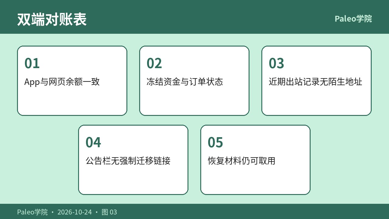 双端对账与书签入口复核